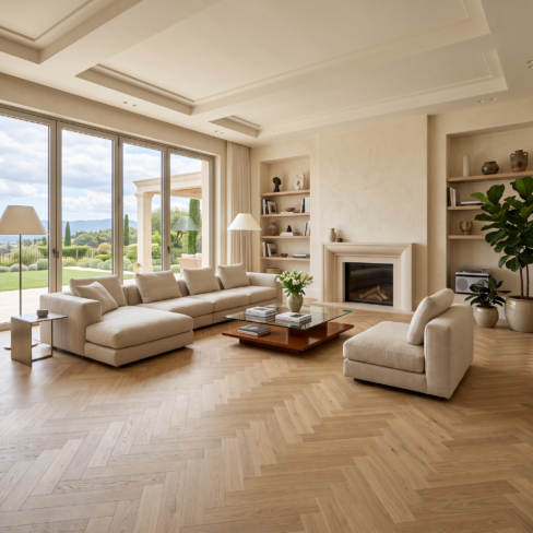 Fischgräten Design Parkettboden für Villa aus Vinyl